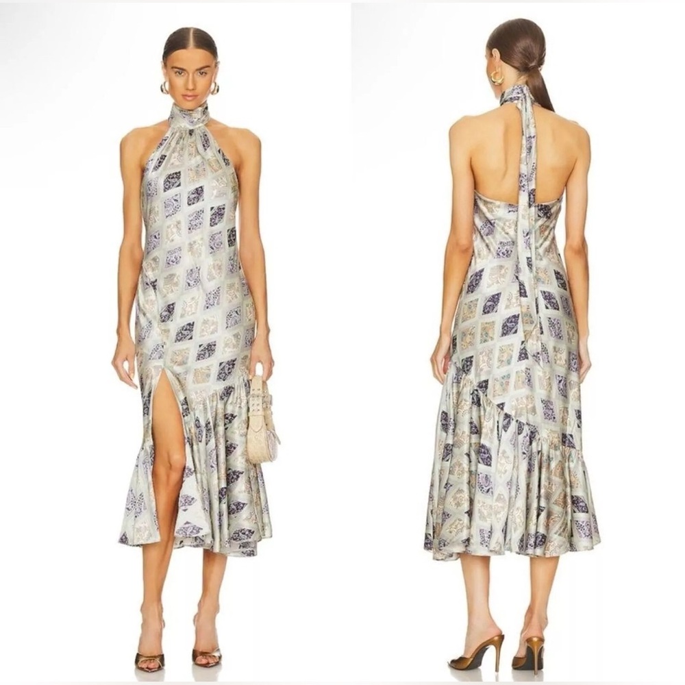 Cinq a Sept Diamond Sea High Neck Halter 100% Silk Melissa Dress size 6 NWOT